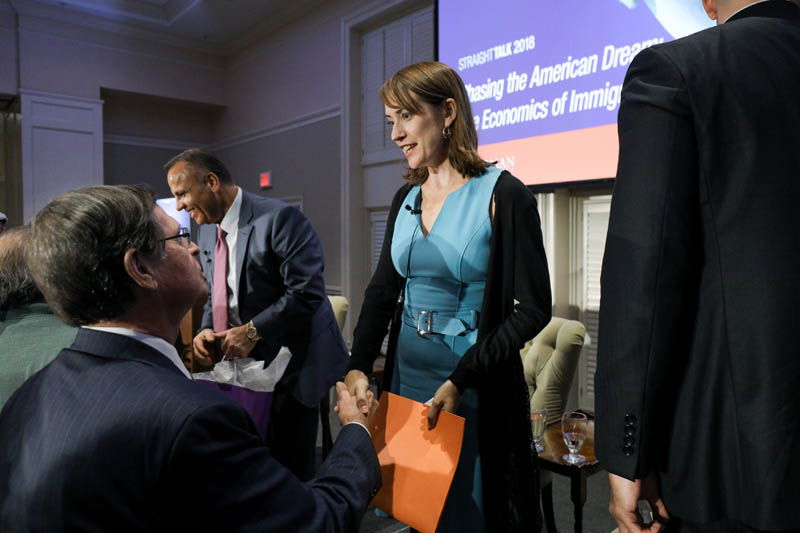 Julie Smithwick speaking with Don Gordon, Executive Director, Riley Institute