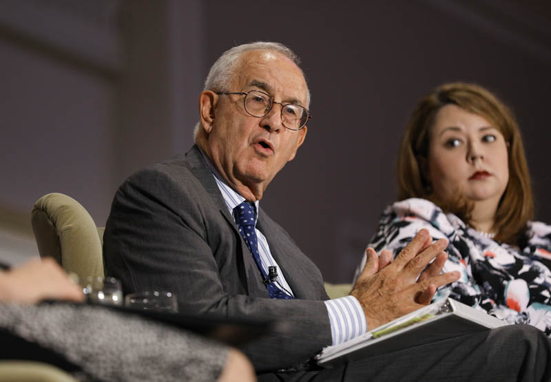 (l-r) Peter Hart speaking and Jessica Taylor