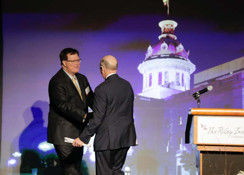 David Wilkins greeting House Speaker Jay Lucas, who will share remarks on principled leadership