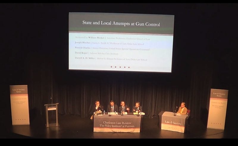 Panel two: State and Local Attempts at Gun Control moderated by William Merkel; panelists include Joseph Blocher, Patrick Charles, David Kopel and Darrell A. H. Miller