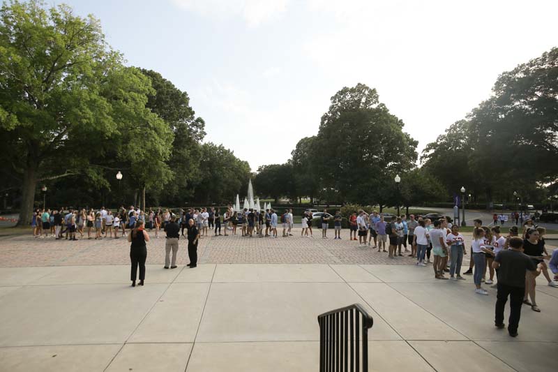 Furman students lining up outside McAlister Auditorium for CLP credit for StraightTalk Week 3