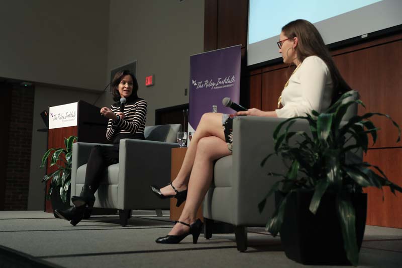 Angela Maria Kelley and Brittany Arsiniega discussing immigration policy and politics