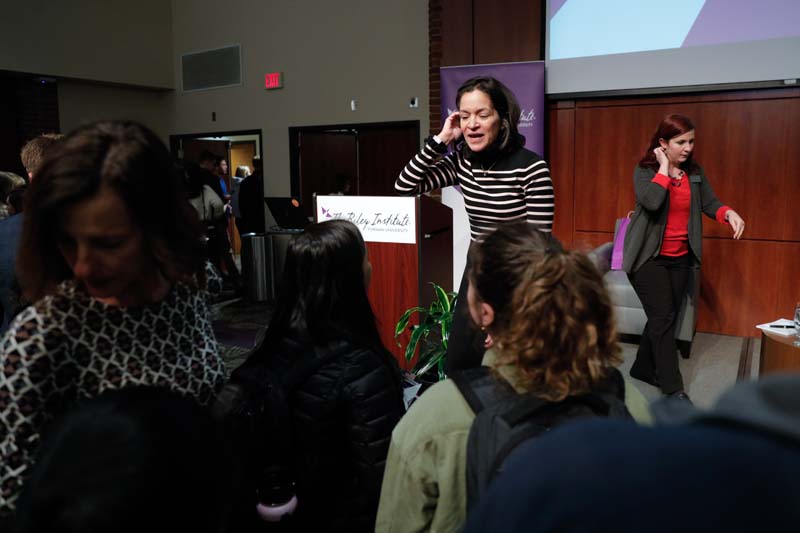 Angela Maria Kelley continuing the conversation with students