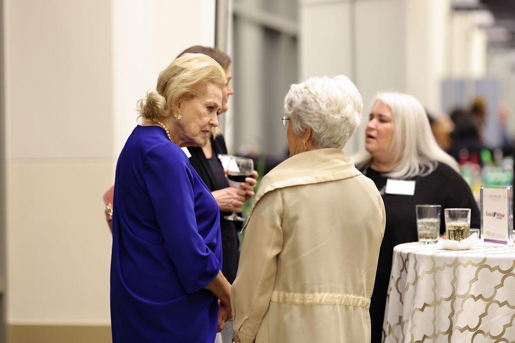 2019 Civic Award Winner Nella Barkley (left) speaks with Susan Shi, Furman Board of Trustees member