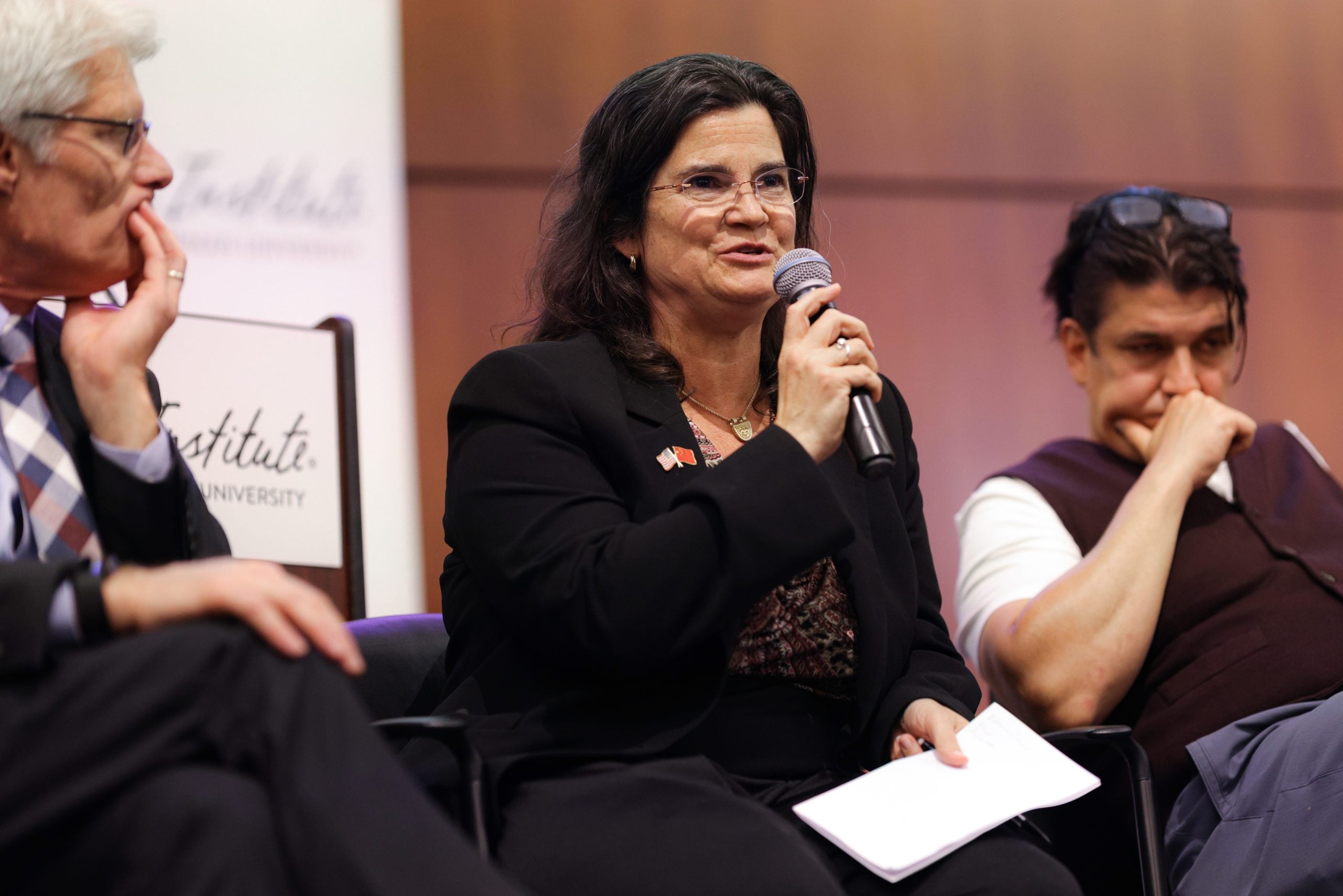 In the panel portion of the event, Dr. Kate Kaup takes a question from an audience member.