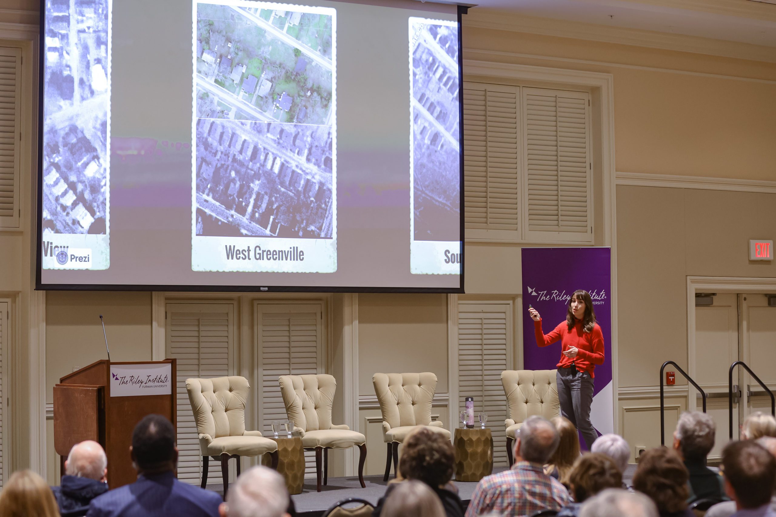 Tina Belge, advocacy and community engagement manager at Greenville Housing Fund, presented an overview of gentrification in Greenville and the historical transitions of Greenville from a mill town to a vibrant city. 