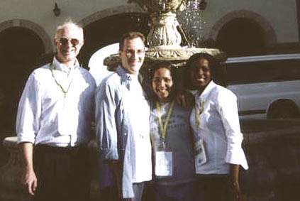 (l-r) Dr. Cleve Fraser, Political Science professor at Furman with the Furman students - Steven, Ayesha and Shunta