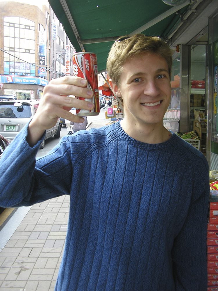 Chris Schoen with a Coca-Cola - even in Busan