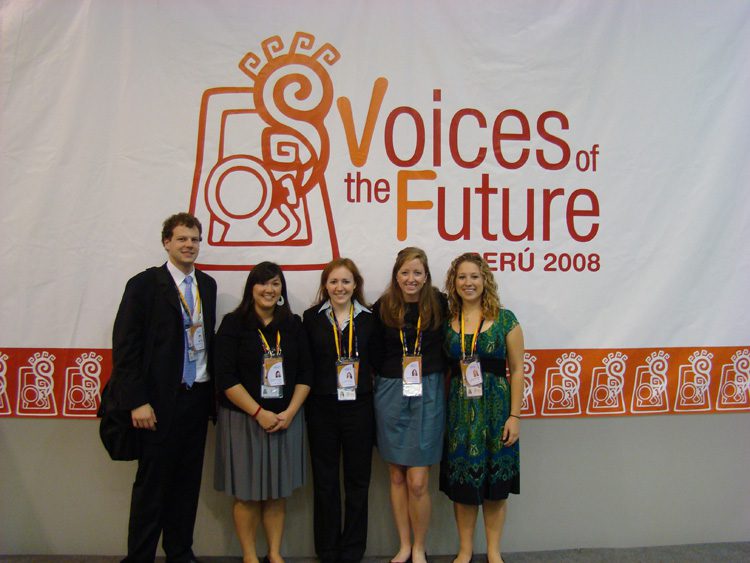 Furman students, (l-r) Matt Springate, Rachael Parrish, Emily Hunter, Evelyn McKinney, Abby Elsener, at beginning of the week ceremony