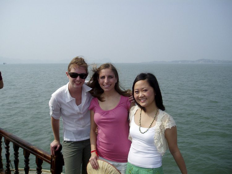 (l-r) Daniella Fergusson, Kristen Capogrossi and Ke Ji on the tour boat in Ha Long Bay
