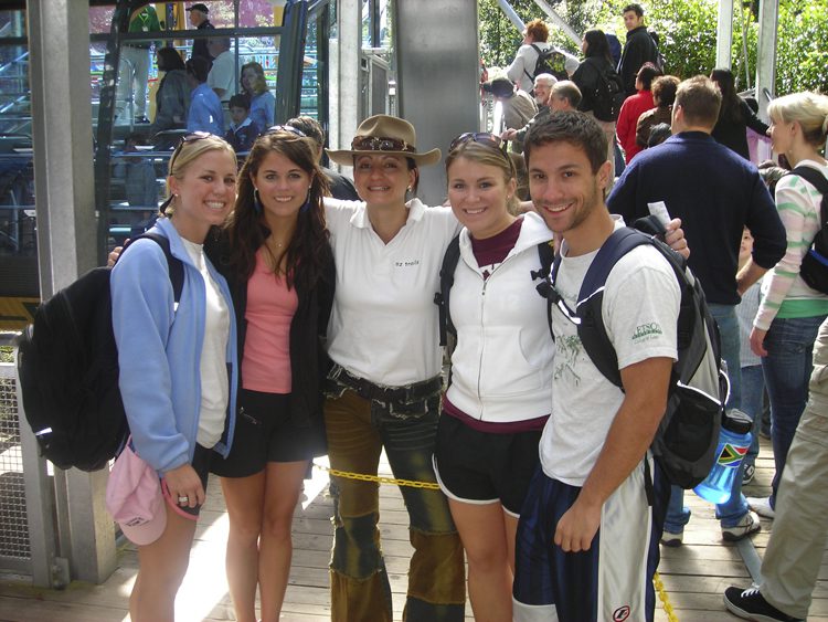 The students posing with a local Aussie