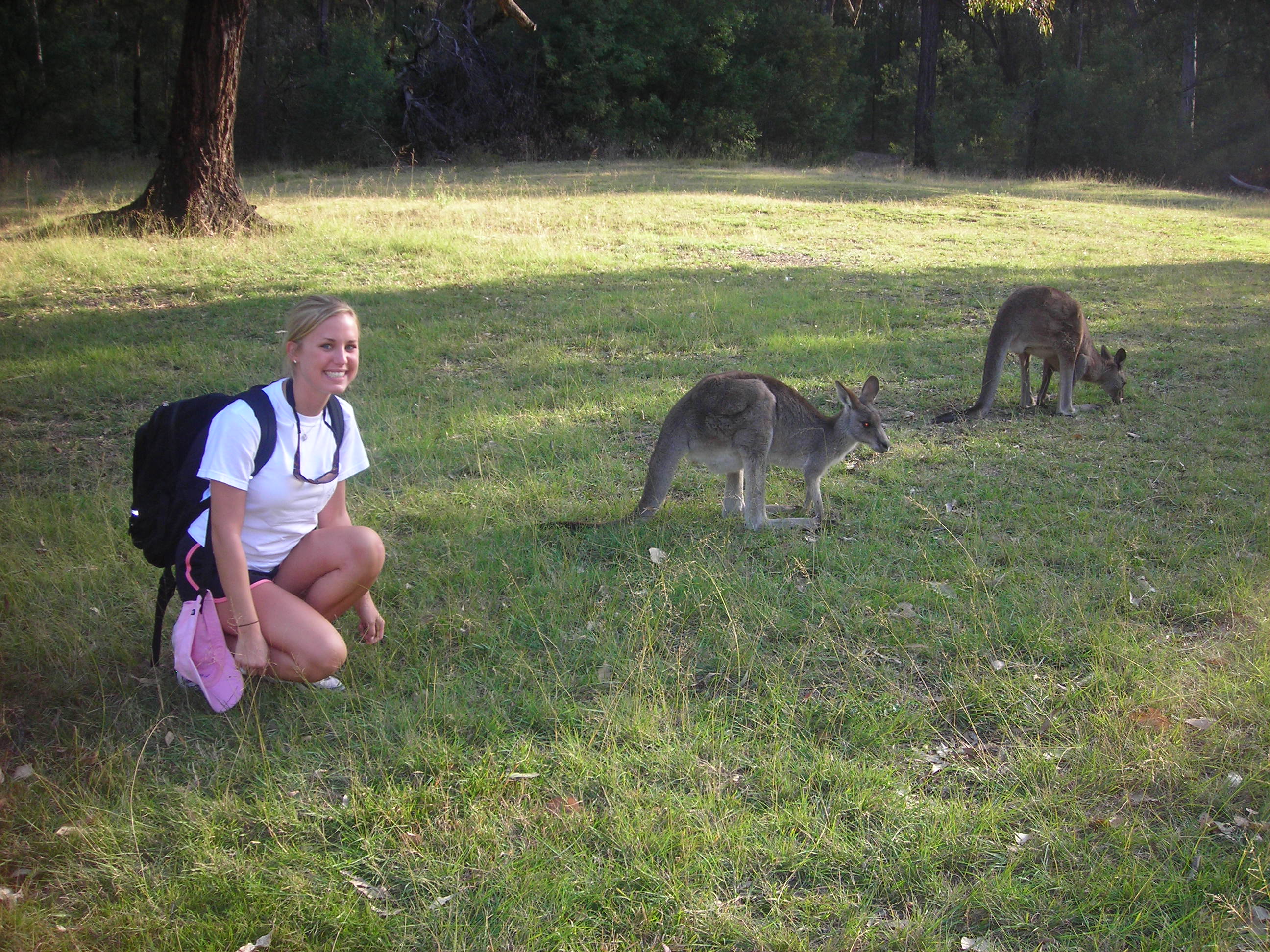 Alli Buckner with the kangaroos in Wildlife Park