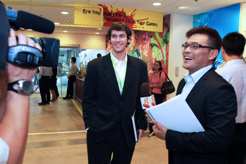 Cary Fontana doing a television interview