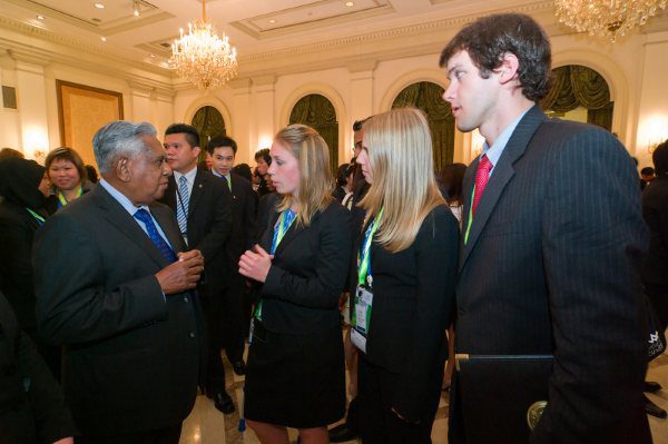 Hannah, Kelly and Cary with Singapore President Sellapan Ramanathan