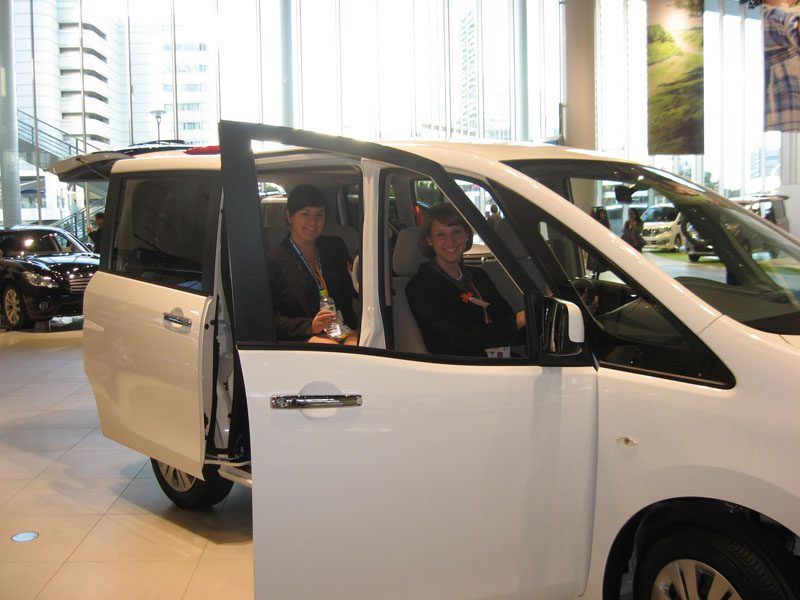 Marissa in one of the new Nissan cars at the Nissan Global Headquarters