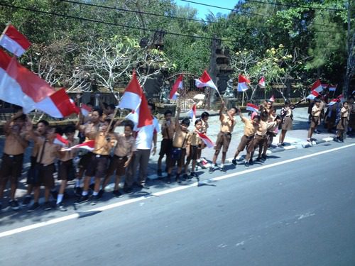 As the students arrived by bus, they were greeted by many of the local Balinese