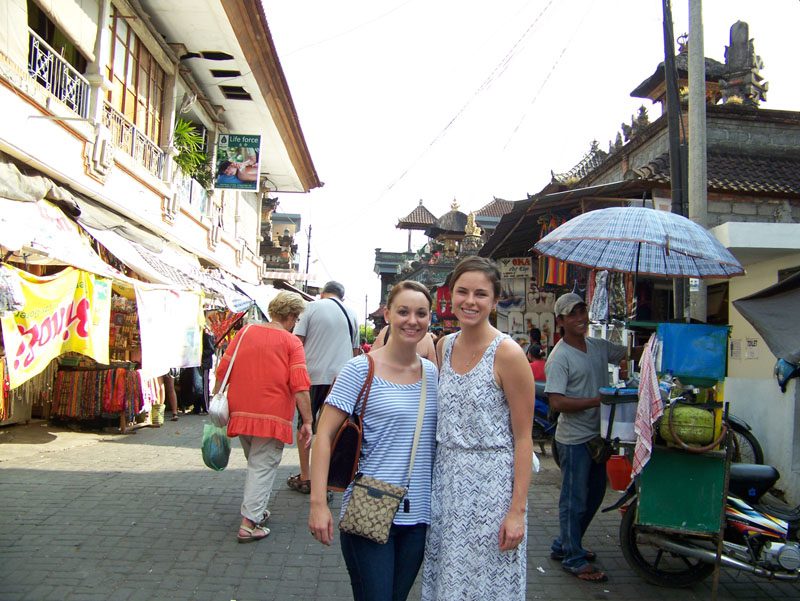 Katie and Sara after a fun afternoon of shopping in a local market