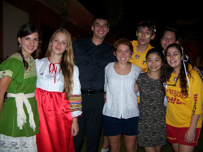 Emily and friends from Mexico, Russia, and Australia on cultural night
