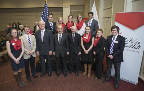 Japan Symposium: Carl Kohrt, Ambassador Kenichiro Sasae and Secretary Riley with the Riley Institute Advance Team