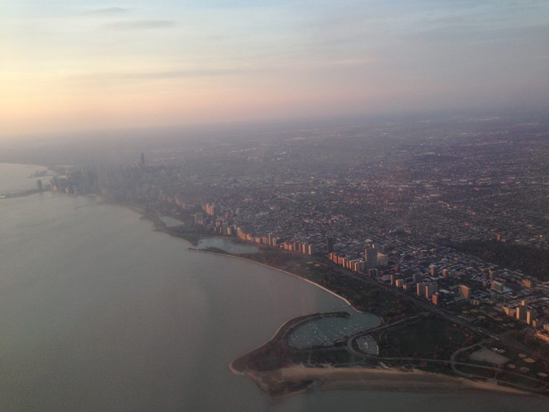 Viewing the coastline of China as the group flew into the Beijing airport