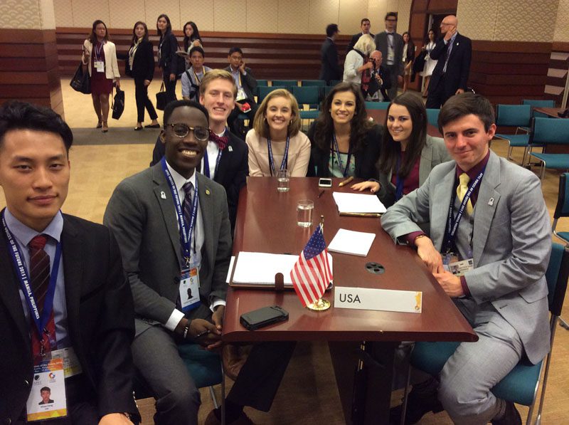 The U.S. delegation is pictured here during a meeting with other Voices of the Future delegations.