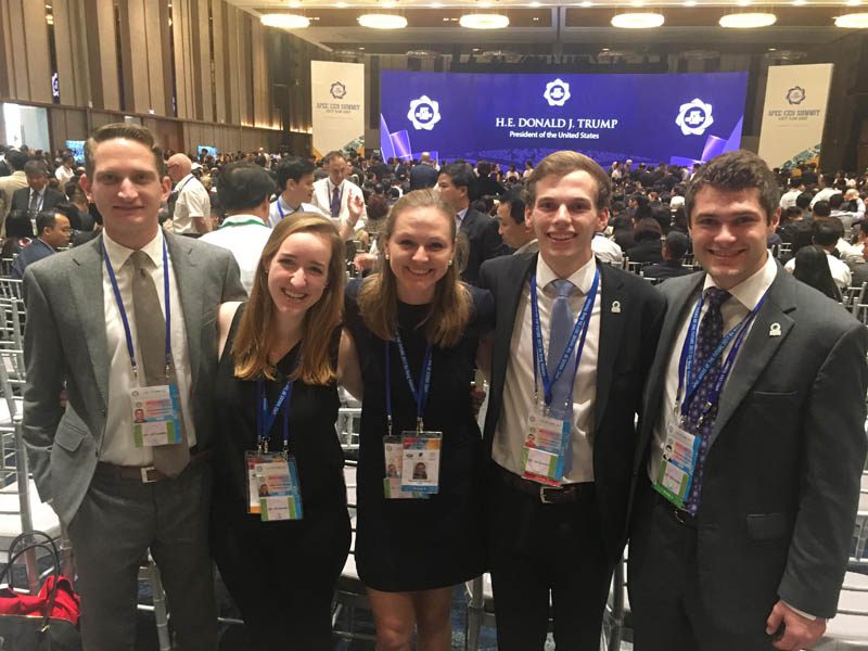 U.S. Delegates waiting for President Trump's public address on the second day of the APEC CEO Summit.