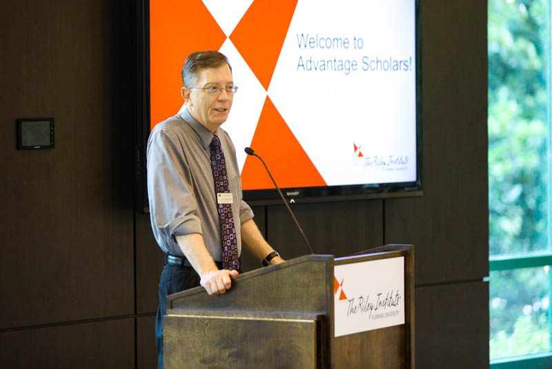 Dr. Scott Henderson addresses the scholars at the Welcome at the start of the Advantage Scholars program