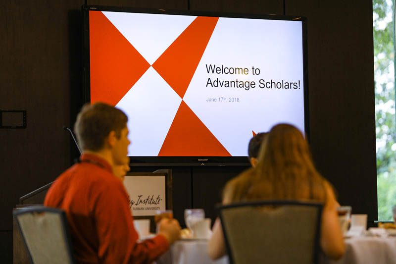 The freshman scholars enjoy the Welcome Dinner at the start of the Advantage Scholars program