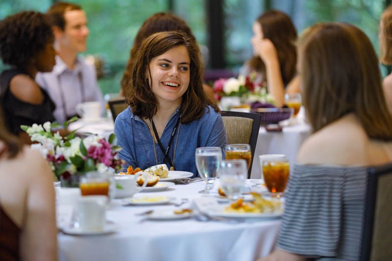 Amber Jacobsen enjoys the Welcome Dinner at the start of the Advantage Scholars program