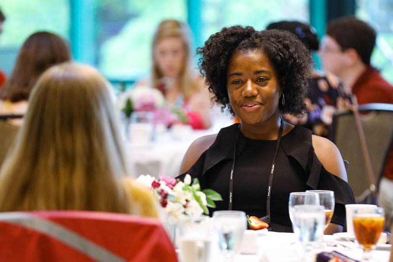 Shekinah Lightner enjoys the Welcome Dinner at the start of the Advantage Scholars program