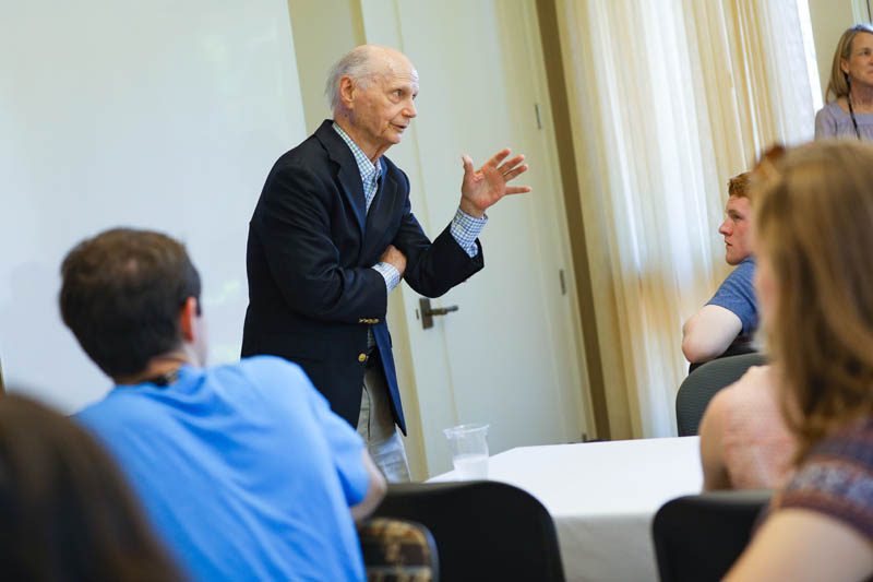 Secretary Riley addresses the scholars at the Shi Center for Sustainability