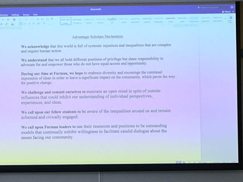 The scholars' declaration, a collaborative effort to acknowledge and improve injustices, is shown here