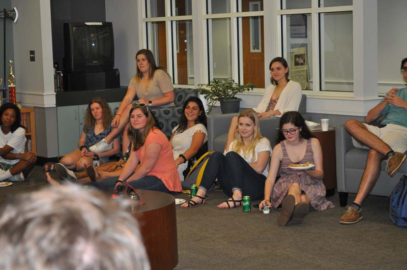 (l-r) On the floor: Imani Grace King (’19), Mattie MacDonald (’20), Eliza Callahan (’21), Emily Zeytoonjian (’20), Frazier Beall (’20), and Diana Oxner (’21); Seated: Grace Guynn (’20) and Elise Peeler (’21)
