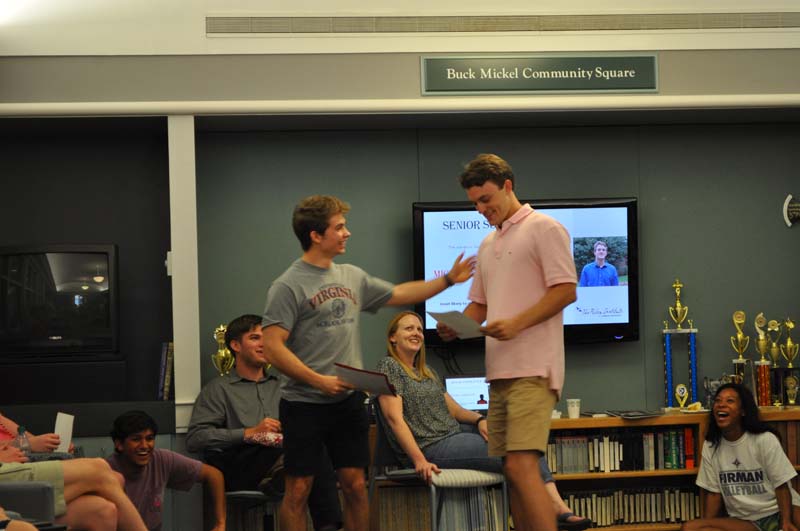 Michael Robertson (’19) receiving superlative from Jack Ligon (’19)
