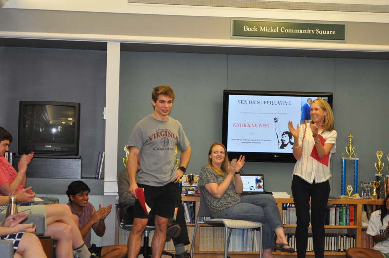Jack Ligon ('19) being congratulated on an amazing job as leader of the 2018-19 Advance Team