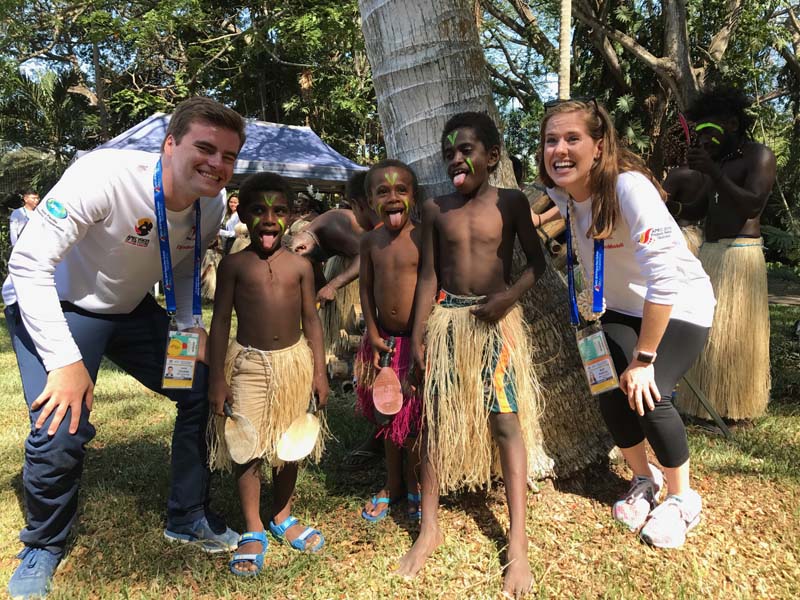 David Cousar and Mary Bradley Pazdan with some local children