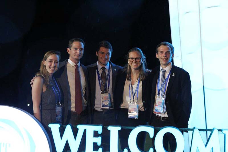 (l-r) Emma Jackson, Liam Simkins-Walker, Peyton Roth, Kathleen Marsh and Noah Zimmerman at the opening reception of the APEC CEO Summit