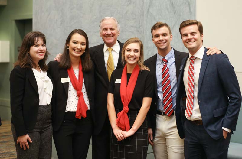 Wilkins Awards Dinner 2020: (l-r) Advance Team members with Governor McMaster: (l-r) Erica Daly, Sydney Crosby, Becca Colehower, Jackson Brown and Davis Cousar