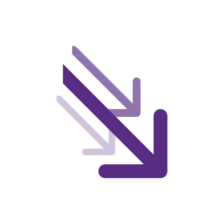 A group of three arrows pointing down and right.