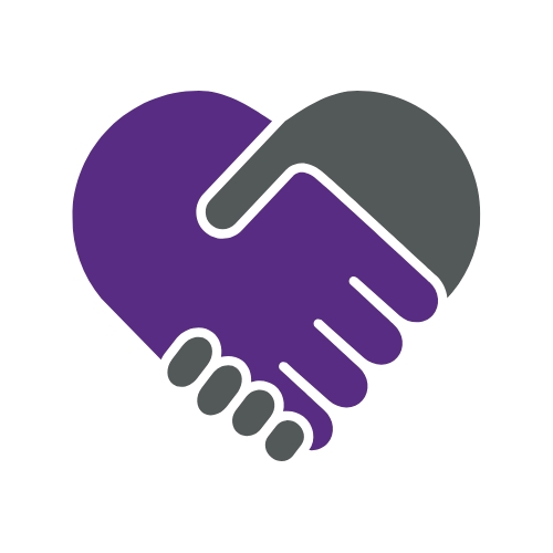 Drawing/icon of two hands shaking and making the shape of a heart