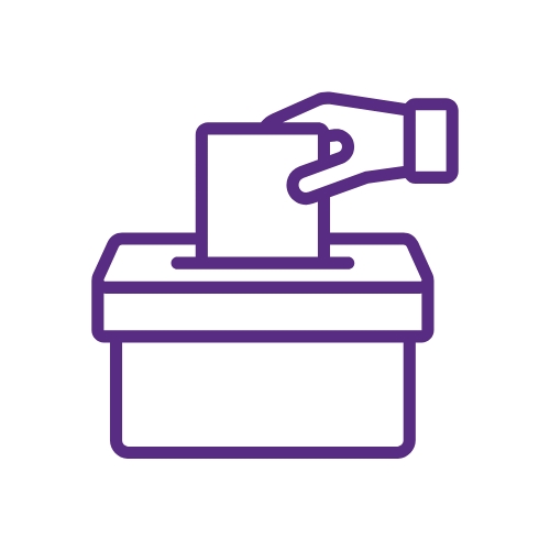 Drawing/icon of a hand dropping a ballot into a ballot box