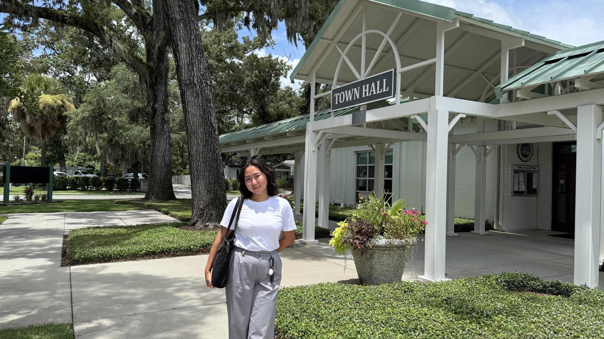 Student Aru Sakhariyanova at Bluffton's Town Hall