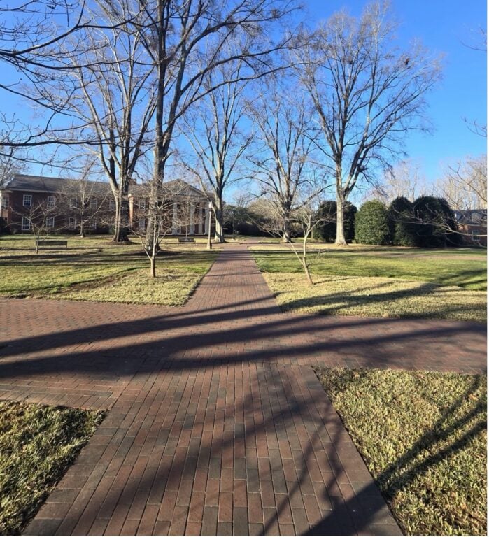 brick sidewalks on campus