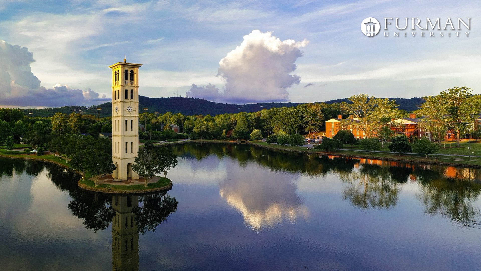 Bell tower and lake