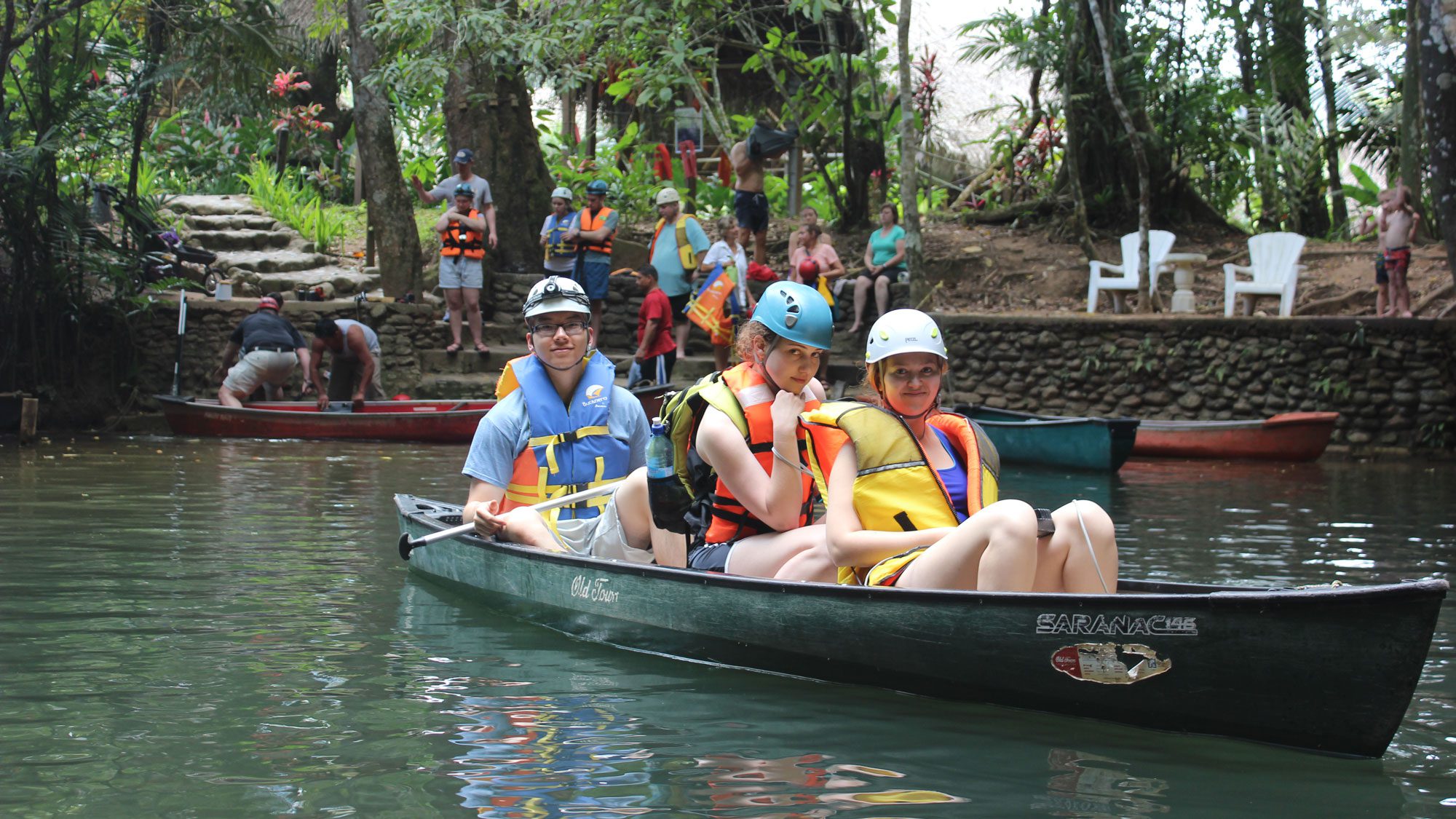 Students on a canoe