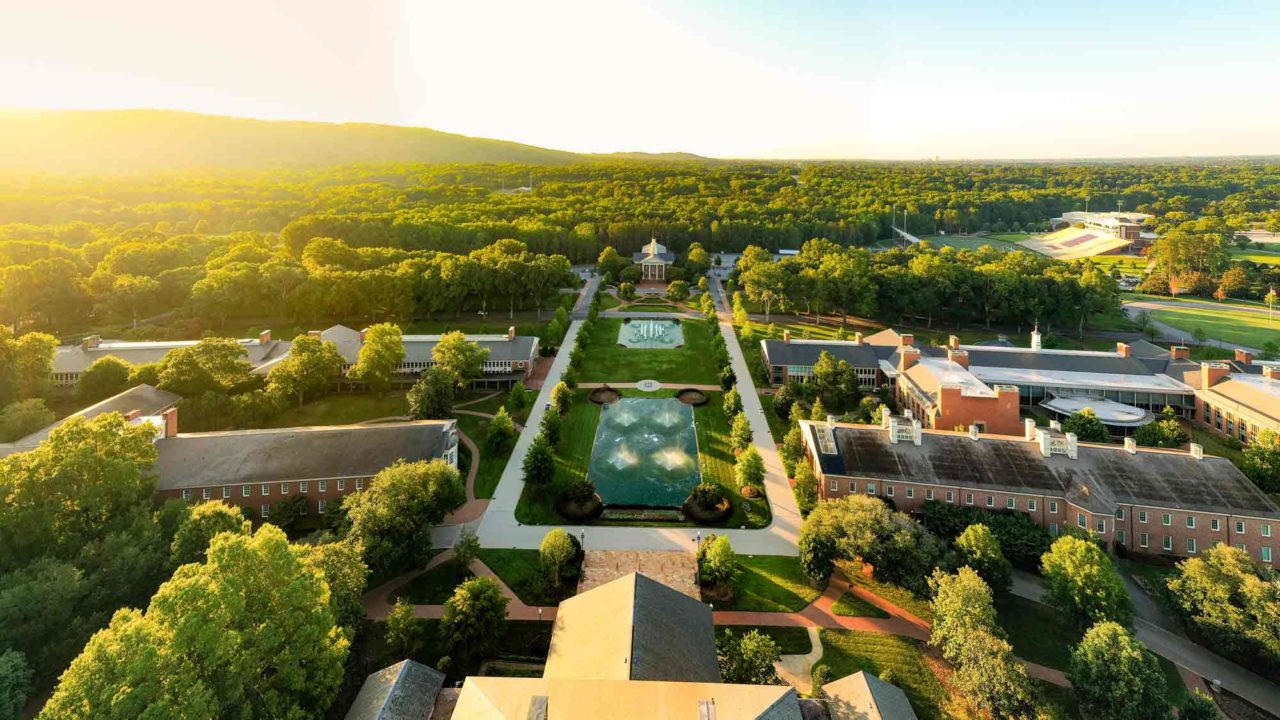 Aerial view of Furman's campus