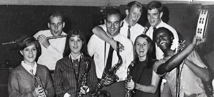 Students playing trumpets