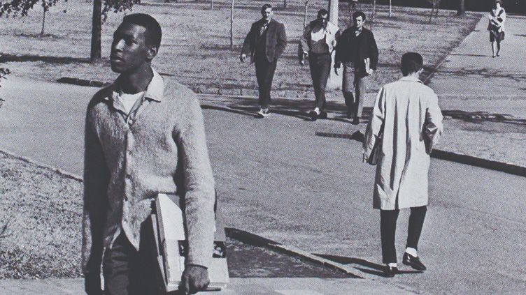 Joseph Vaughn walking on the Furman campus