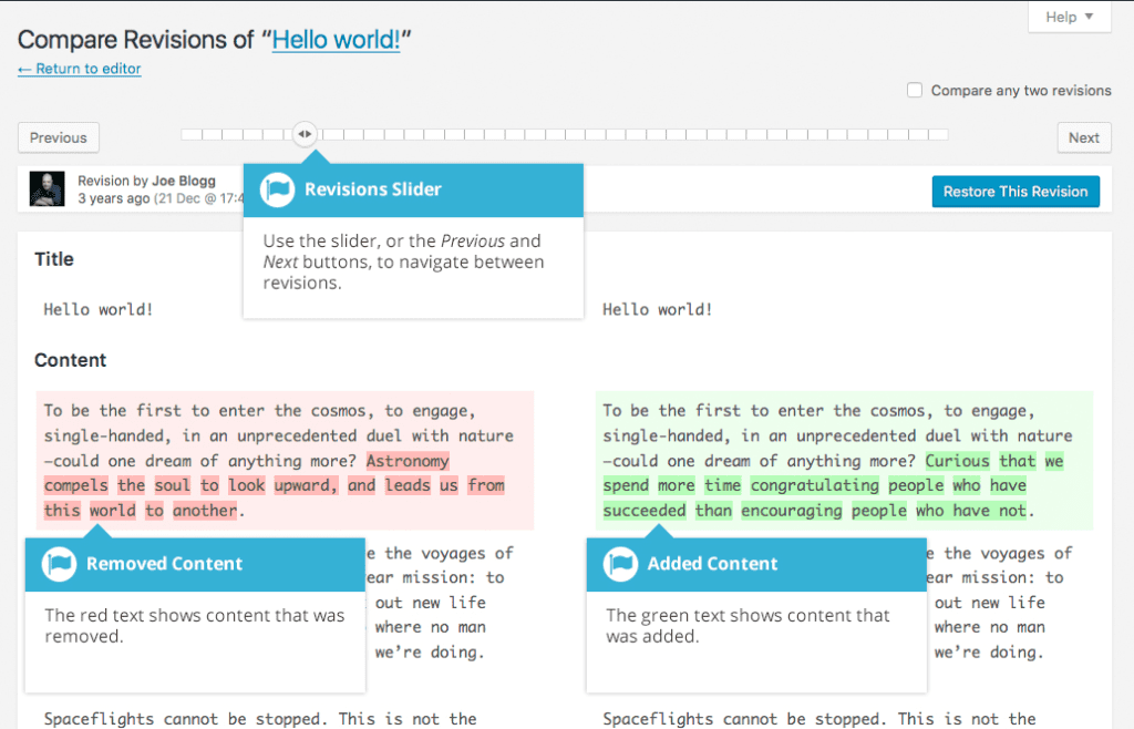 Compare revisions screenshot