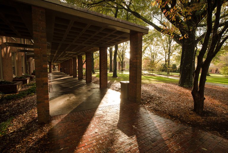 Furman Hall, rear view with morning sunlight